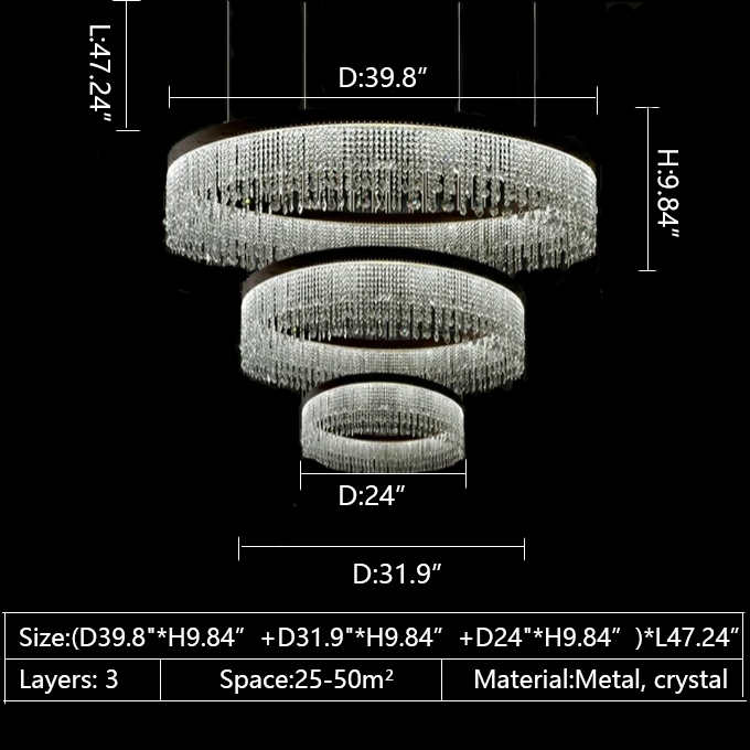 3 layers crystal 40inch chandelier simplistic white classic elegant dining room living room cafe walk-in closet
