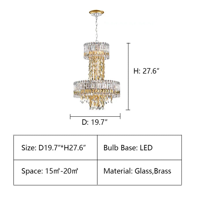 D19.7"*H27.6" Triandra Chandelier,chandelier,chandeliers,leaf,leaves,gold,crystal rod,rods,crystal,luxury,empire,two layers,large,oversized,big