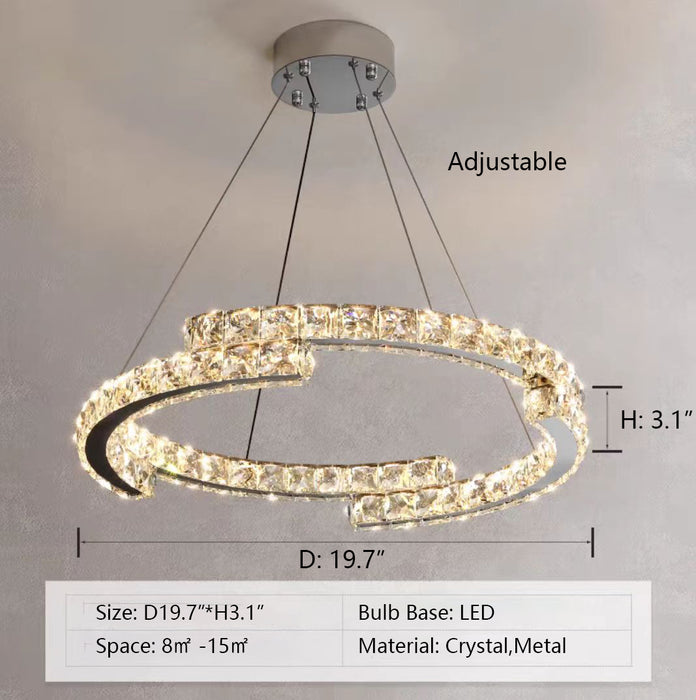 D19.7"*H3.1" chandelier,chandeliers,rng,round,oval,tier,layers,irreguar.crystal,stainless steel,metal,dining table,long table,bedroom,entrwaymhallway,foyer