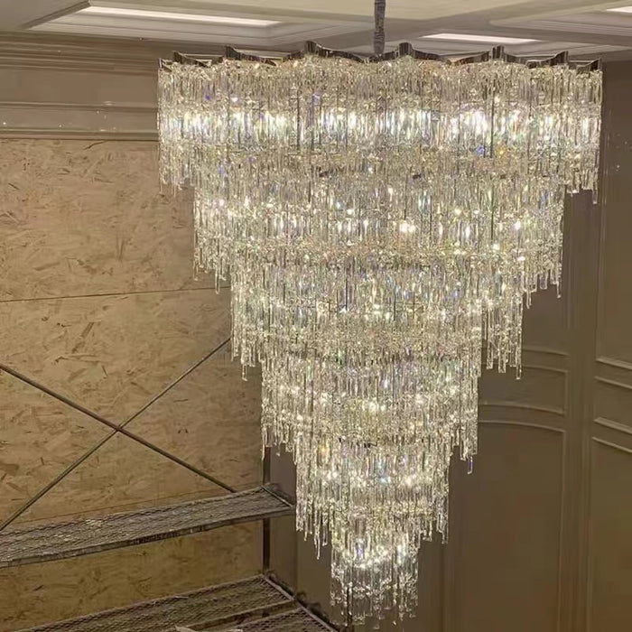 Oversized European Multi-layers Golden Luxury Crystal Chandelier Villa,Duplex-building Foyer Light Fixture