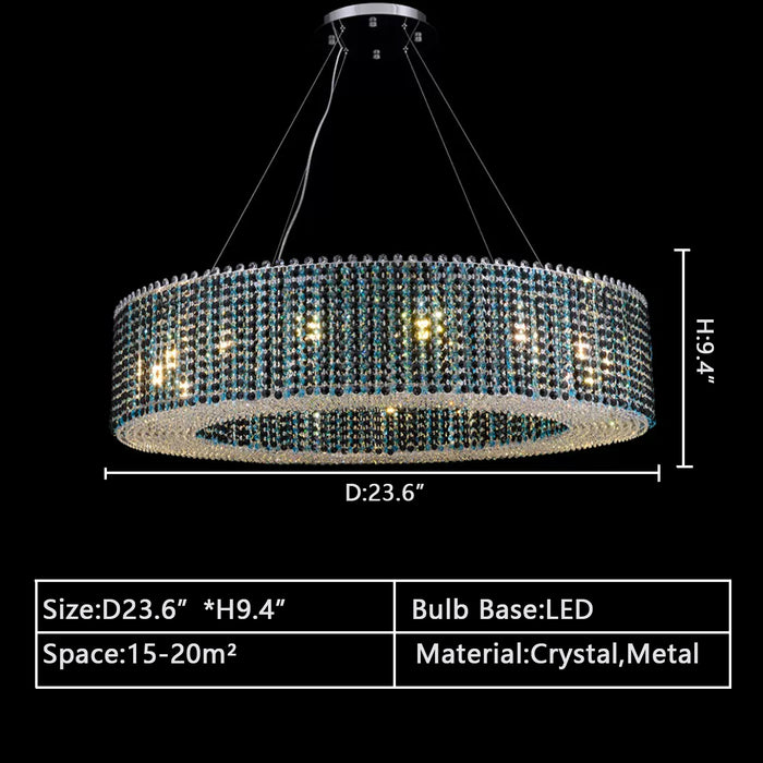 D23.6" modern round crystal chandelier colorful crystal ceiling light for living room/dining room/bedroom/foyer