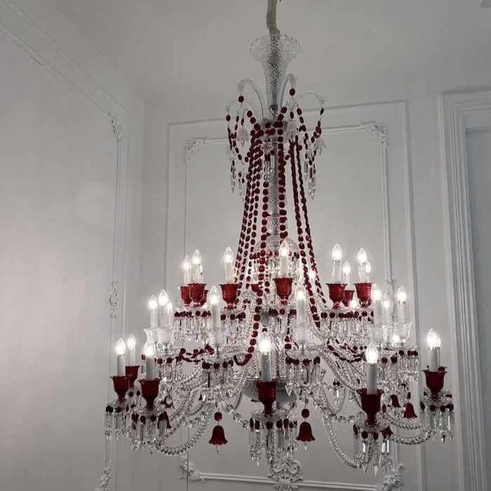 Lampadario di lusso in stile europeo con candela colorata in cristallo di grandi dimensioni, ramo artistico, lampada per foyer/scala