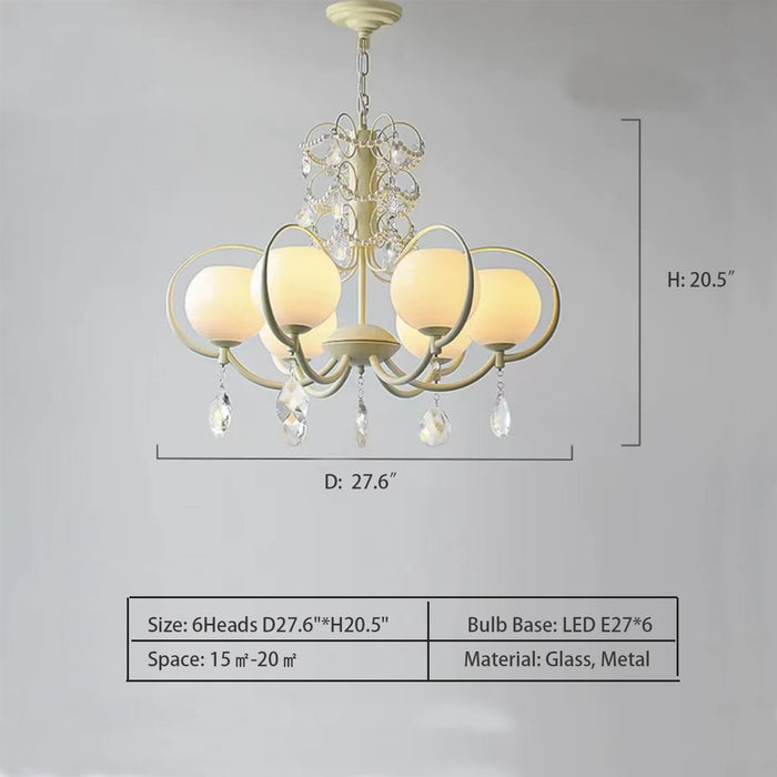 creative,cream,crystal, texture, Pearls,chandelier,shining, French, White, living room, bedroom,branch,Hemisphere,soft,gentle,6Heads: D27.6"*H20.5" 8Heads: D31.5"*H20.5" 10Heads: D39.4"*H20.5"