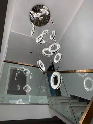 Lampadario di cristallo moderno a forma di ciambelle multi oro, lampada rotonda, per scala foyer, soggiorno, bar, hall dell'hotel, ingresso, LOFT