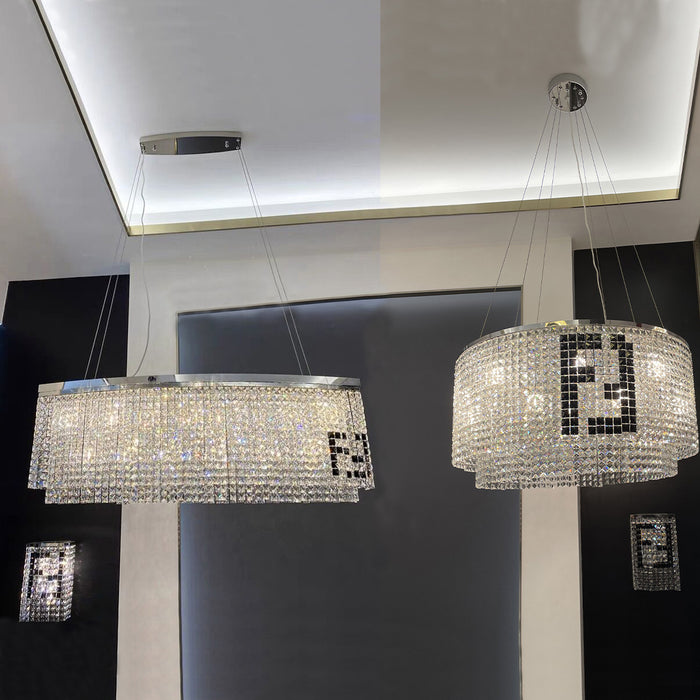 Lampadario di cristallo in stile designer Elegante apparecchio di illuminazione a soffitto rotondo per soggiorno/sala da pranzo