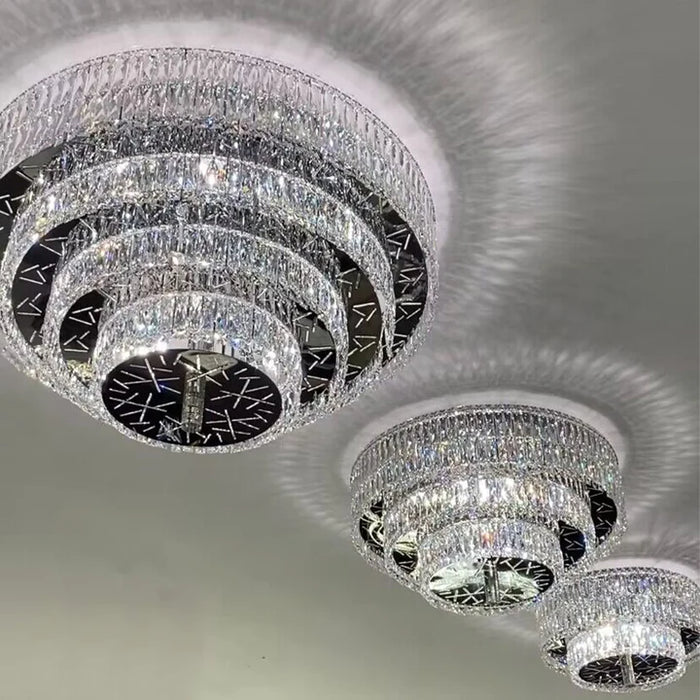 Oversized Modern Creative Flush Mount Round Multi-layers Crystal Pendant Chandelier for Living/Dining Room/Hallway