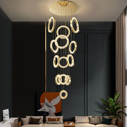 Modern Multi Gold Donuts Shape Crystal Chandelier Ring Round Light Fixture for Foyer Staircase/ Living Room/ Bar/ Hotel Lobby/ Entryway/ LOFT