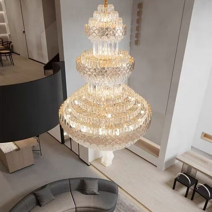 Lampadario di cristallo di lusso in oro multistrato extra large Lampadario di cristallo moderno impero decorativo per soggiorno/foyer/scala
