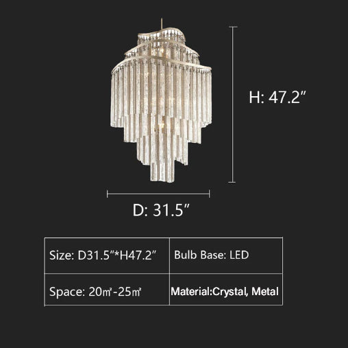 D31.5"*H47.2" EXTRA LARGE crystal chandelier huge crystal tube tassellight fixture art light for living room/bedroom/foyer/staircase