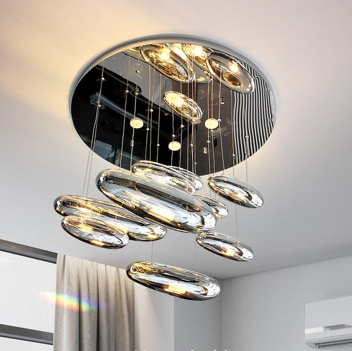 Lámpara de techo moderna con forma de gota de lluvia grande de acrílico galvanizado para sala de estar/comedor/dormitorio/bar