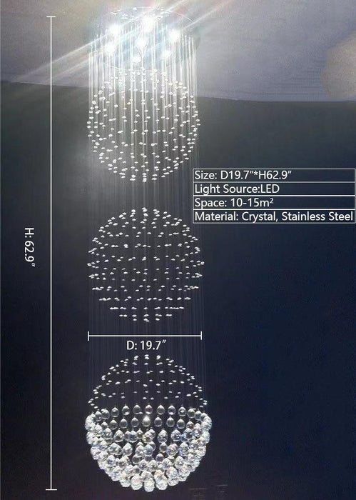 D19.7"*H62.9" Large Bright Modern Multi-layers Ball Crystal Chandelier ceiling light for living room staircase big foyer dinning room