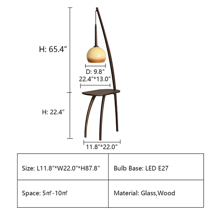 L11.8"*W22.0"*H87.8" floor lamp,lamps,lamp,wood,wooden,glass,round,table,with table,living room,bedside,study,office,vintage,retro