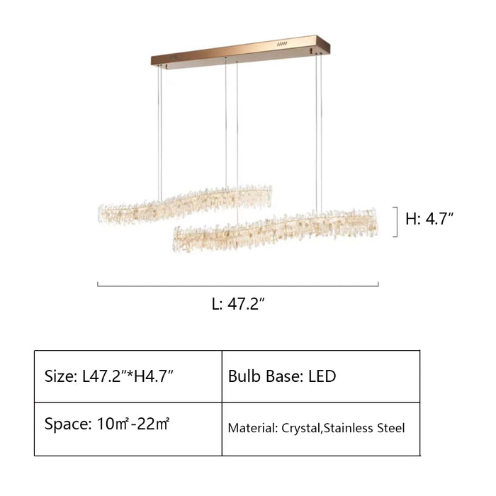 L47.2"*H4.7" chandelier,chandeliers,pendant,pendants,crystal,crystal stone,rose gold,chrome,long,long table,big table,kitchen island,study,dining room,island,kitchen bar,oversize,extra large