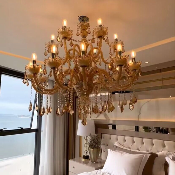 American retro/vintage candle crystal chandelier gold mid-centry living room/bedroom/dining room light fxiture 