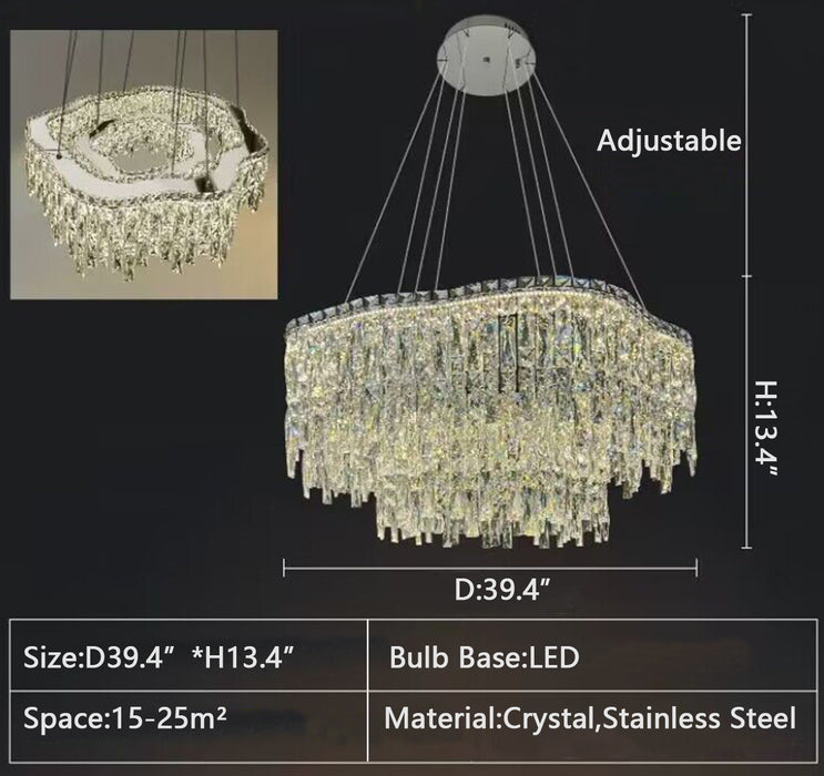 D39.4"*H13.4" TWO layers/tiered 2023 New Modern Light Luxury Creative Set Crystal Chandelier Designer Style Irregular Round/Oval Light Fixture For Bedroom/Living Room/Dining Room 