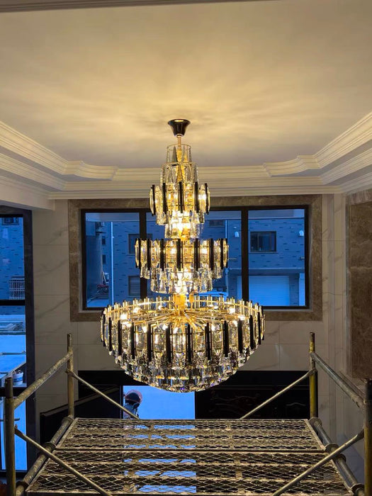 fancy luxury extra large chandelier black and golden for 2 story big house beautiful and stunning light fixture for staircase hallway hotel entrance