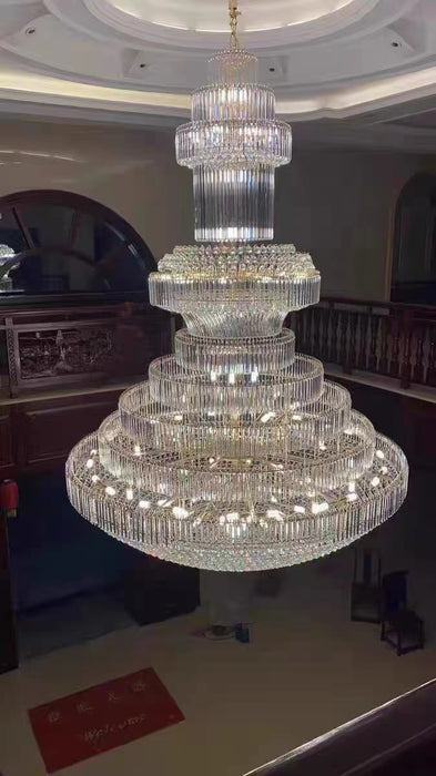 Oversized D98.4"*H137.8" Modern Gold 2 Story Foyer Extra Large Crystal Chandeliers Round Luxury Ceiling Light Fixture For Hall Entrance