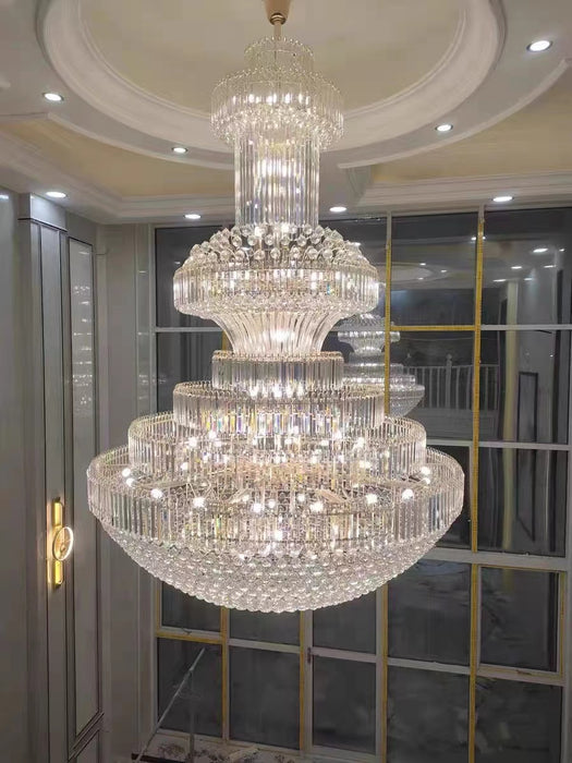 Candelabros de cristal Extra grandes para vestíbulo de oro moderno, accesorio de iluminación de techo redondo de lujo para entrada de pasillo