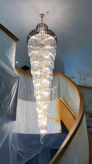 Lampadario a chiocciola con scala a chiocciola di lusso extra large, lampada da soffitto in cristallo lungo per l'ingresso del soggiorno