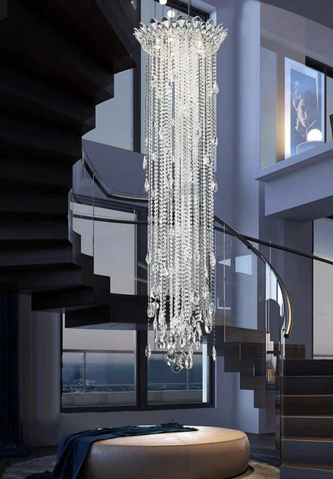 Lámpara de araña de borlas de cristal de escalera de lujo, luz extragrande, para escalera/pasillo de piso alto/loft