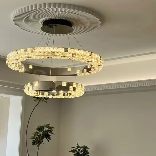 Light luxury ring-round two layers/tier crystal chandelier for villas/duplex buidings living room/dining room/bedroom