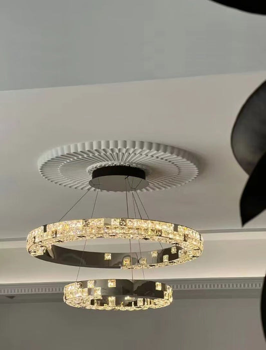 2023 Nuovo lampadario di cristallo da soffitto di lusso con luce ad anello a due strati per soggiorno/sala da pranzo