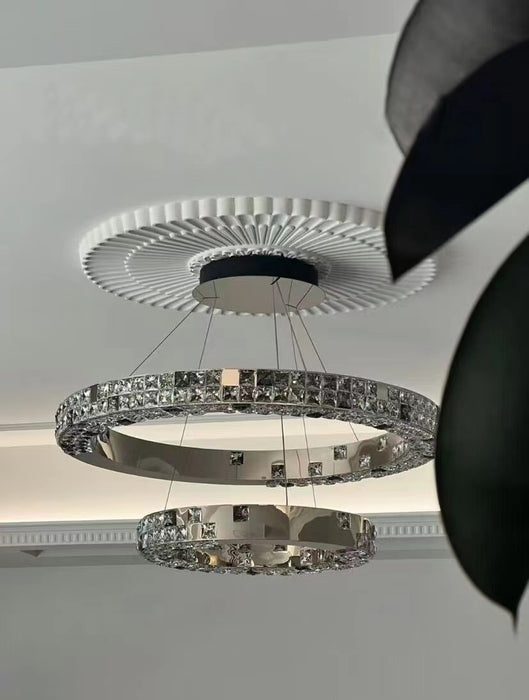 Candelabro de cristal de techo de lujo con anillo de dos capas, novedad de 2023, para sala de estar/comedor