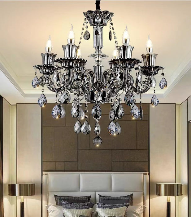 Oversized Modern Vintage Crystal Chandelier With Electronic Candle & Curved Arm & Raindrop Chandelier For Living /Dining Room/ Bedroom