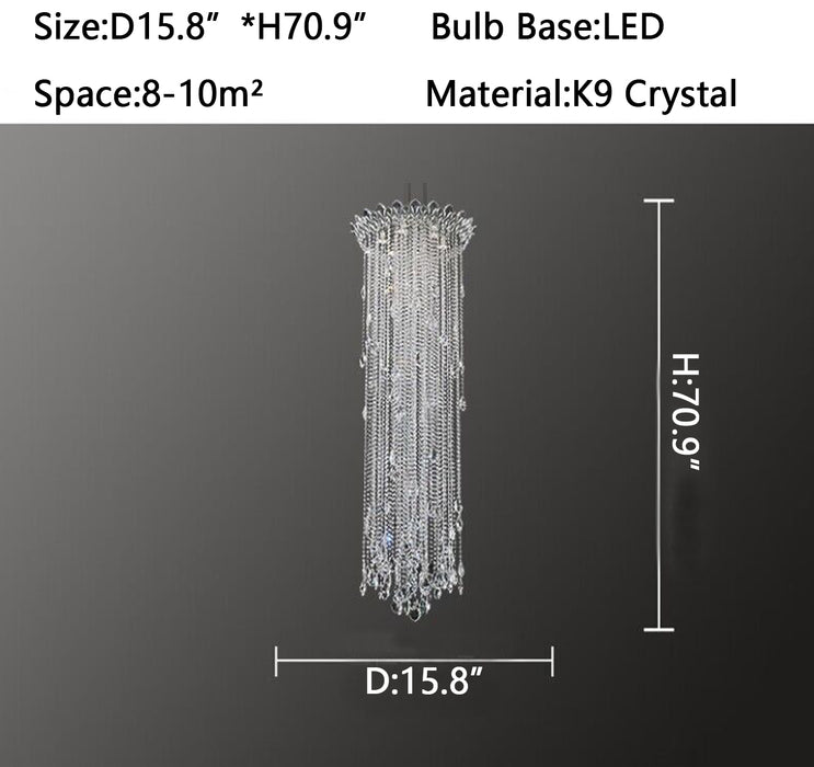 D15.8"*H70.9" chandelier,chandeliers,branch,staircase,pendants,foyer,spiral staircase,two-story foyer,tassel crystal, k9 crystal,crystal chandelier