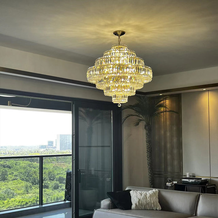 Lampadario di cristallo di lusso leggero moderno multistrato a cerchio extra grande per soggiorno/sala da pranzo/villa