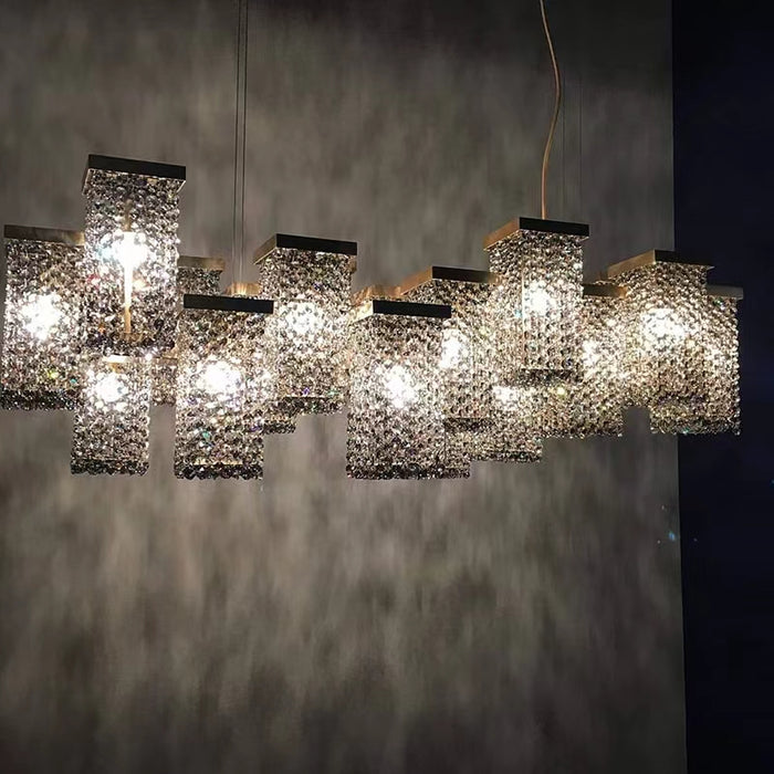 Post-Modern Light Luxury Rectangular Crystal Pendant Chandelier for Dining / Living Room / Kitchen Island