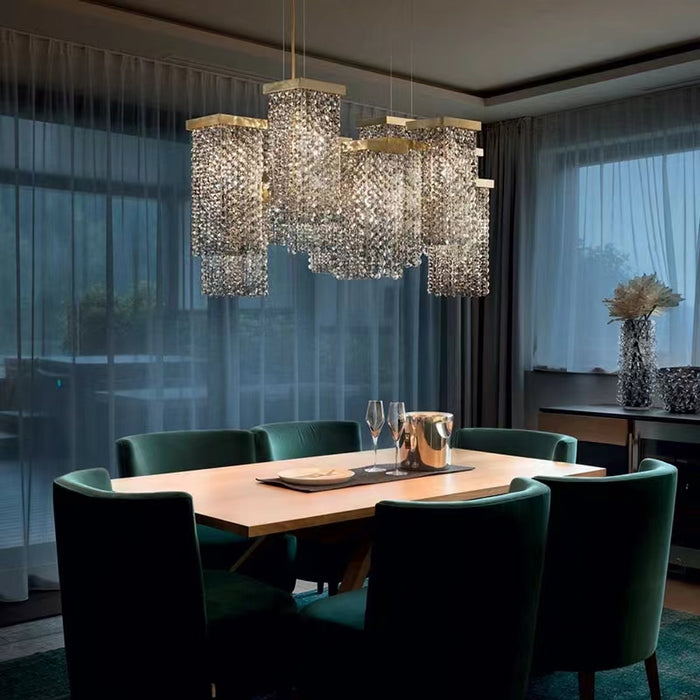 Lampadario a sospensione in cristallo rettangolare di lusso post-moderno per sala da pranzo/soggiorno/isola cucina