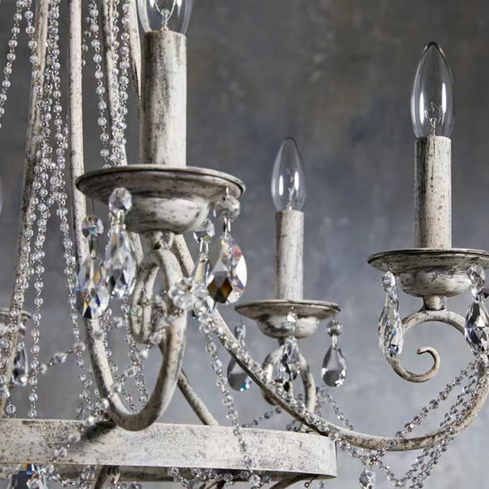 Affordable French Vintage Iron Crystal Pendant Candle Chandelier for Living Room / Restaurant / Cafe / Hotel lobby