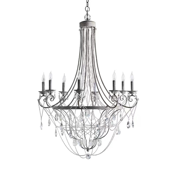 Conveniente lampadario a candela con pendente in cristallo di ferro vintage francese per soggiorno/ristorante/bar/atrio dell'hotel