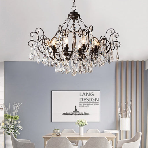 chandelier,chandeliers,light luxury,pendant,dining room,bedroom,candle,black iron,crystal