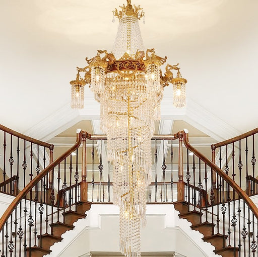 chandelier,chandeliers,extra large,huge,big,staircase,spiral staircase,brass,crystal