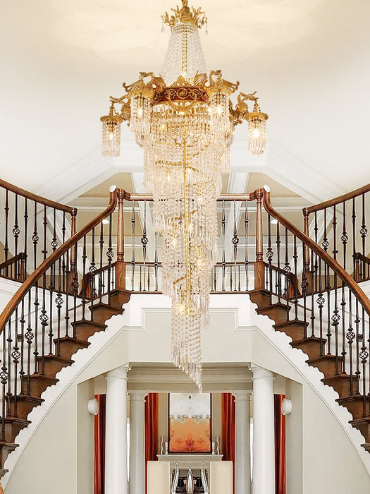 Extra Large Retro Luxury Full Copper Crystal Chandelier for Staircase/ Duplexes/ Villas