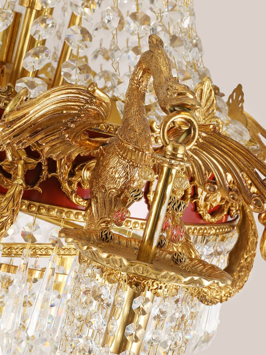 Candelabro de cristal de cobre completo de lujo retro extra grande para escaleras / dúplex / villas