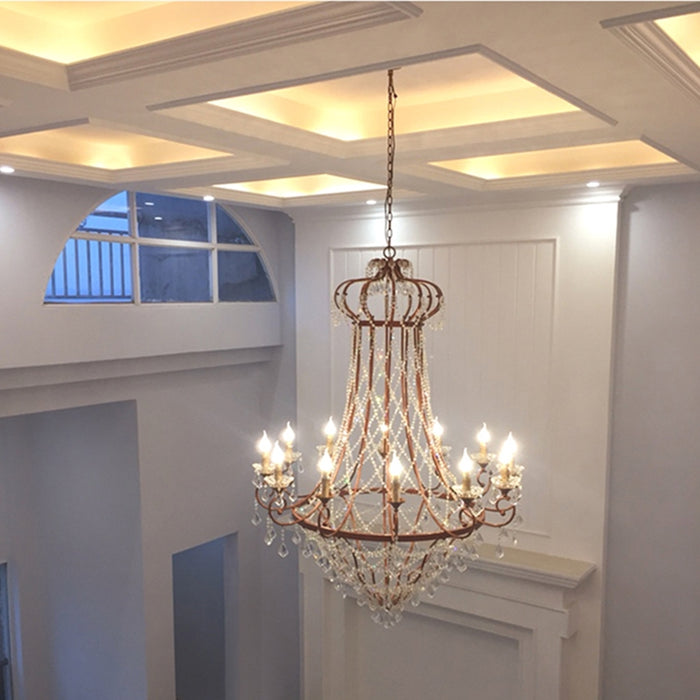 Extra Large Mid-Century Vintage Candle Crystal Chandelier for Living Room/ Duplex Hall/ Villa