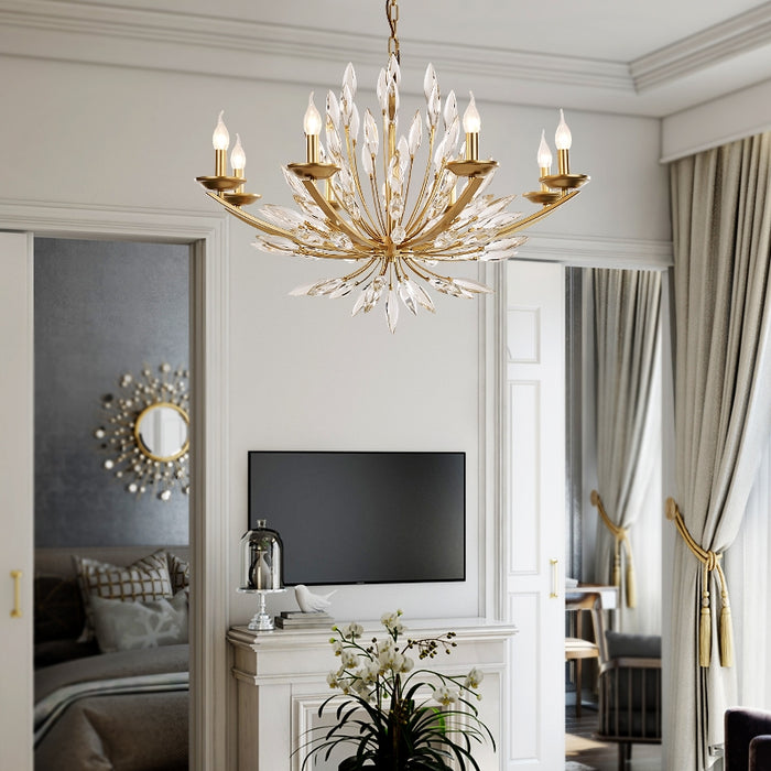 Nuevo Candelabro de cristal con forma de lirio de arte romántico para sala de estar/comedor