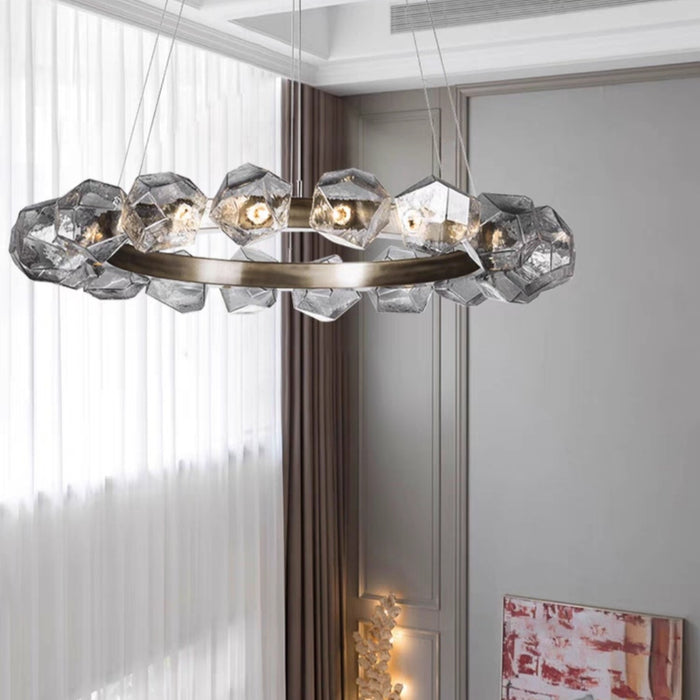 Lampadario artistico circolare in vetro minimalista nordico per soggiorno/sala da pranzo/camera da letto
