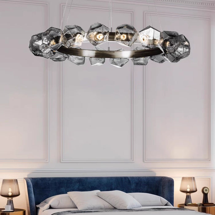 Lámpara de araña de arte circular de vidrio minimalista nórdico para sala de estar/comedor/dormitorio