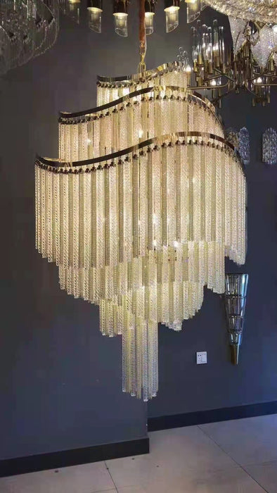 Enorme lámpara de araña de borla de tubo de vidrio hueco posmoderno para sala de estar/vestíbulo/villa/escaleras