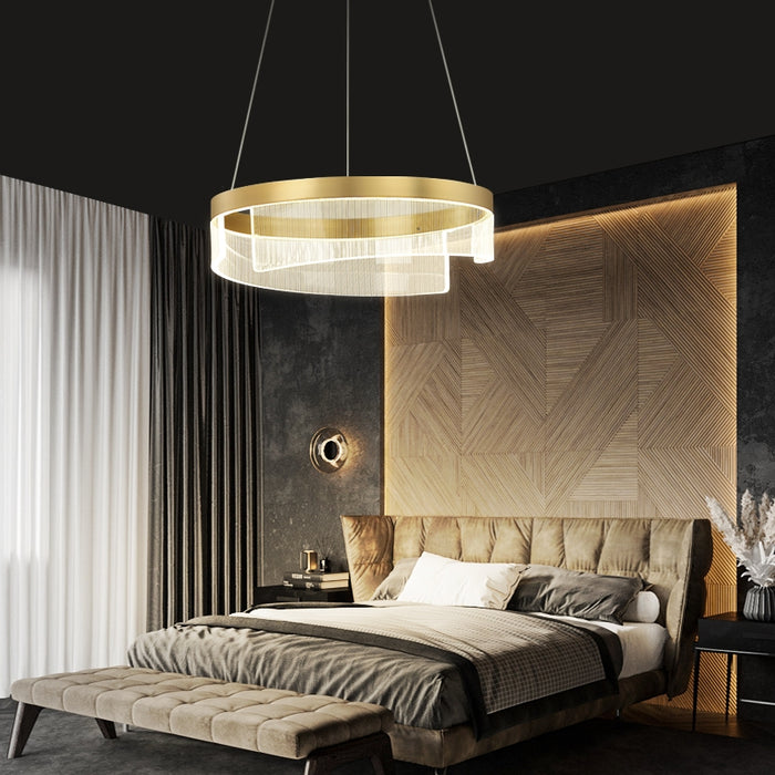 Recomendación del diseñador Lámpara de araña de cristal redonda con anillo simple y moderno para sala de estar/dormitorio/comedor