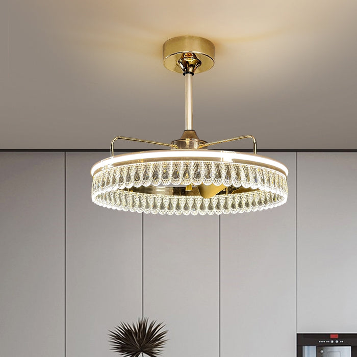 Nuevo Lámpara de araña de cristal claro con ventilador de lujo para comedor/sala