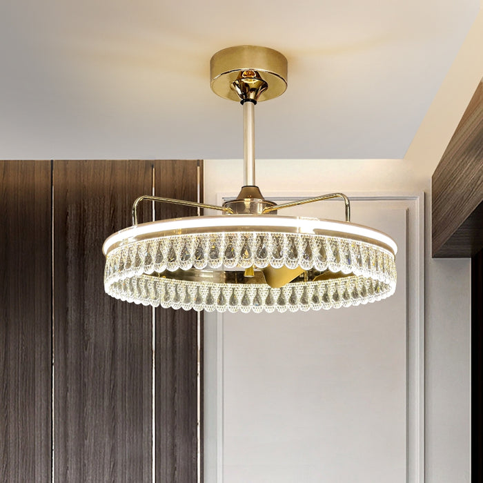 New Light Luxury Fan Light Crystal Chandelier for Dining/Living Room/Bedroom