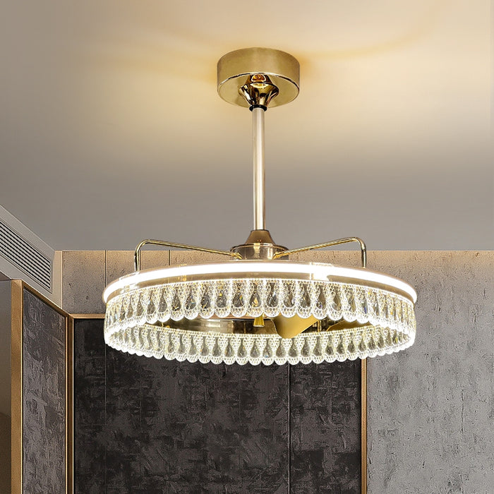 Nuovo lampadario di cristallo leggero di lusso con ventilatore per sala da pranzo/soggiorno/camera da letto