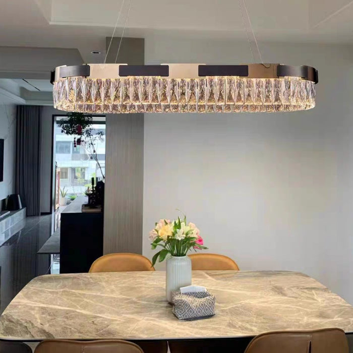 Lampadario di cristallo rotondo/ovale di lusso moderno consigliato dal nuovo designer per soggiorno/sala da pranzo