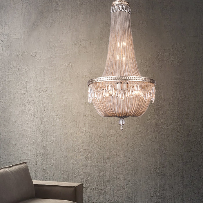Lámpara de araña de cristal de lujo con arte metálico moderno de gran tamaño para pasillo/escalera/villa/vestíbulo dúplex