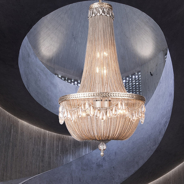 Lámpara de araña de cristal de lujo con arte metálico moderno de gran tamaño para pasillo/escalera/villa/vestíbulo dúplex